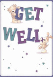 Joyful and uplifting, this get well card features two whimsical companions-a friendly teddy bear and an expressive puppy-coming together to support a message of recovery. Their soft, rounded forms are lovingly drawn, each holding onto large, colourful letters that spell out 'Get Well' in spirited purple and teal tones. The clean cream background reflects the sense of fresh starts so familiar here in Tadworth, while twinkling stars in shades of blue and violet dance playfully over the page like petals scattered by the breeze at Tattenham Corner. The inviting textures and heartfelt theme suggest the same nurturing energy as a bouquet prepared for local delivery-a gentle, reassuring embrace to encourage swift healing in Tadworth. This card brims with comfort and warmth, a perfect symbol of the supportive spirit found throughout our village.